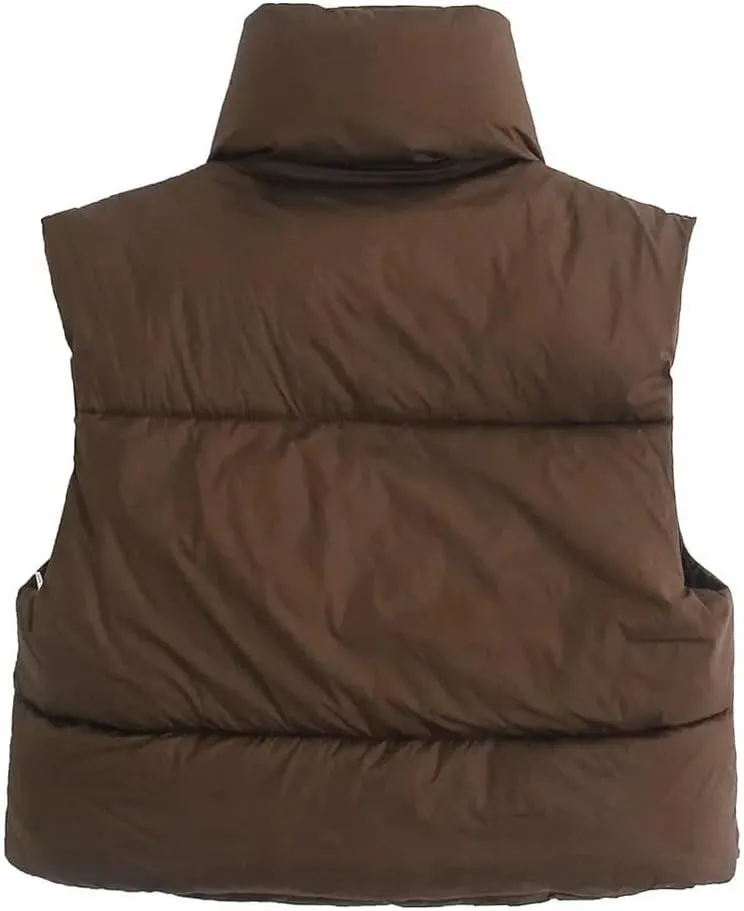 KEOMUD Women's Winter Crop Vest Lightweight Sleeveless Warm Outerwear Puffer Vest Padded Gilet