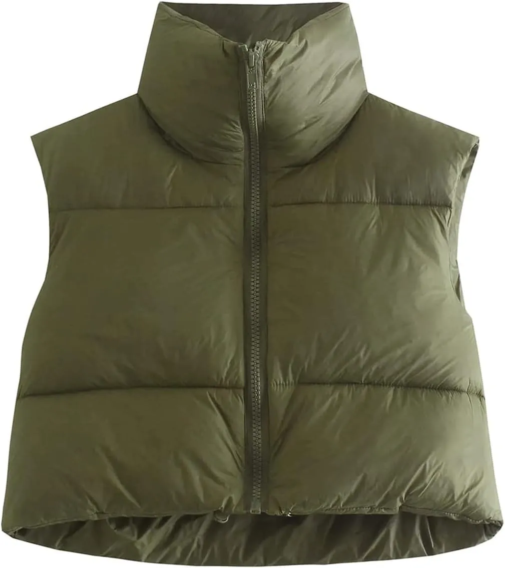 KEOMUD Women's Winter Crop Vest Lightweight Sleeveless Warm Outerwear Puffer Vest Padded Gilet