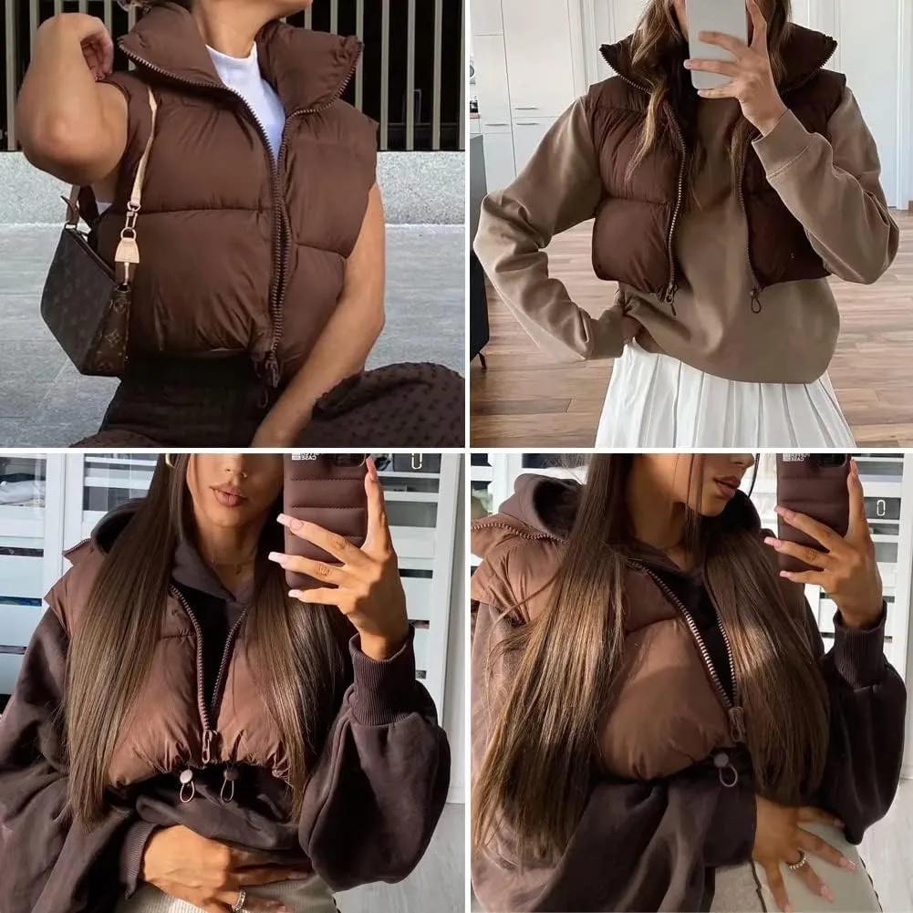 KEOMUD Women's Winter Crop Vest Lightweight Sleeveless Warm Outerwear Puffer Vest Padded Gilet