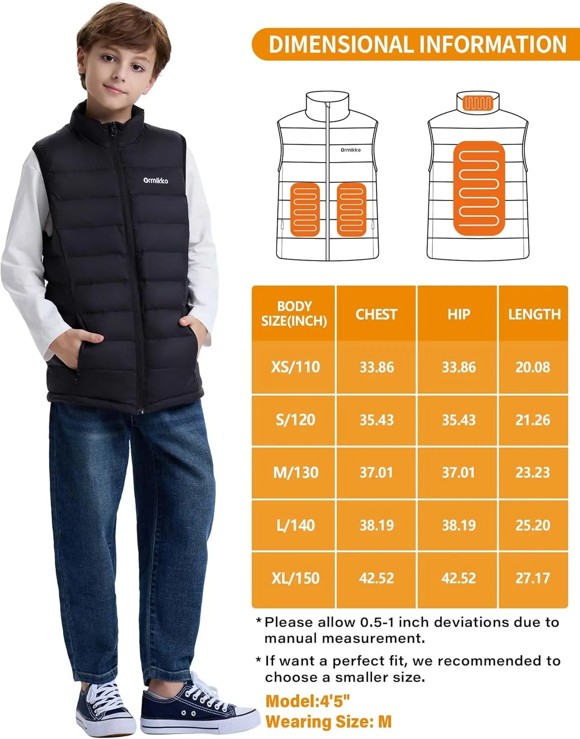 Kids Heated Vest with Battery Pack - 7.4V Rechargeable Lightweight Heated Vest, Boys Girls Electric Heated Coat