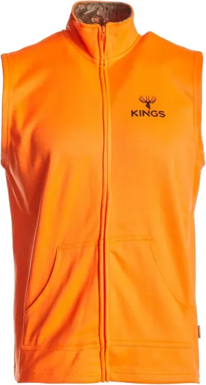 King's Camo Men's Blaze Orange Hunter Full Zip Bright Poly Fleece Vest with 2 Side Hand Pockets & Desert Shadow Accent Collar