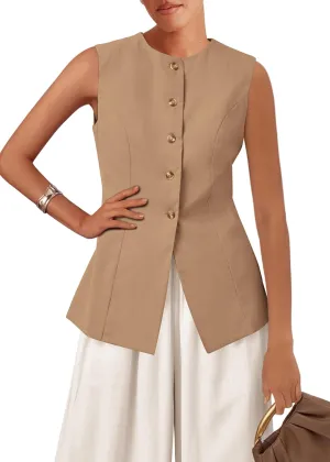 KIRUNDO Blazer Vest for Women Trendy 2025 Dressy Business Casual Summer Button Down Sleeveless Work Suit Waistcoat Tops
