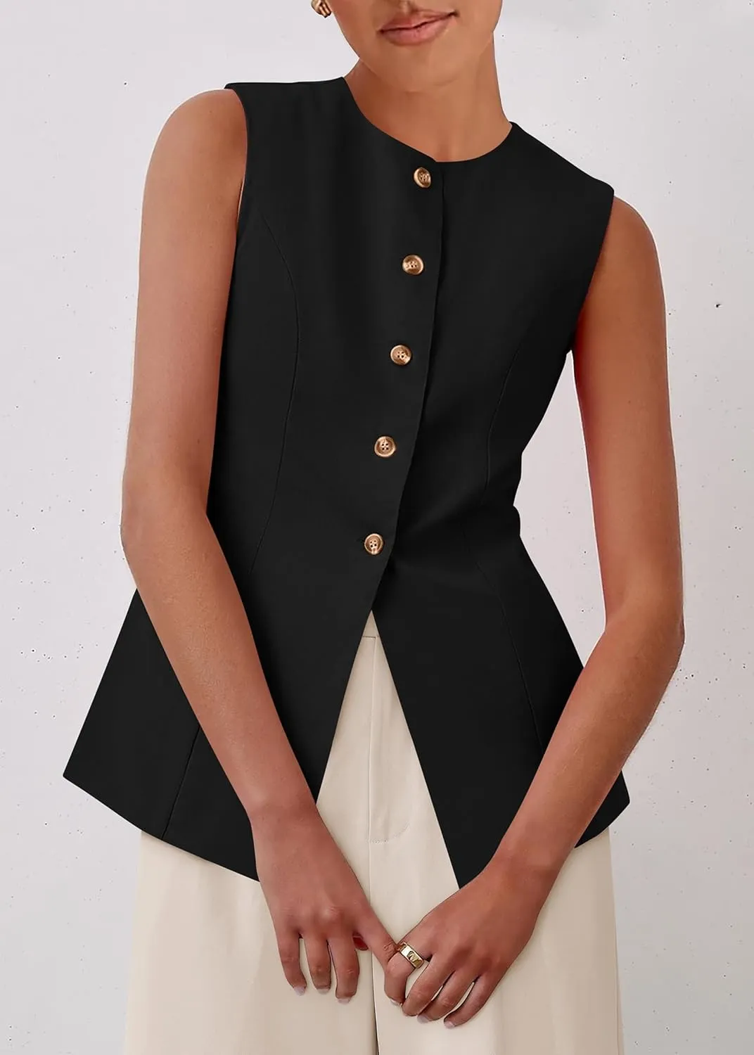 KIRUNDO Blazer Vest for Women Trendy 2025 Dressy Business Casual Summer Button Down Sleeveless Work Suit Waistcoat Tops