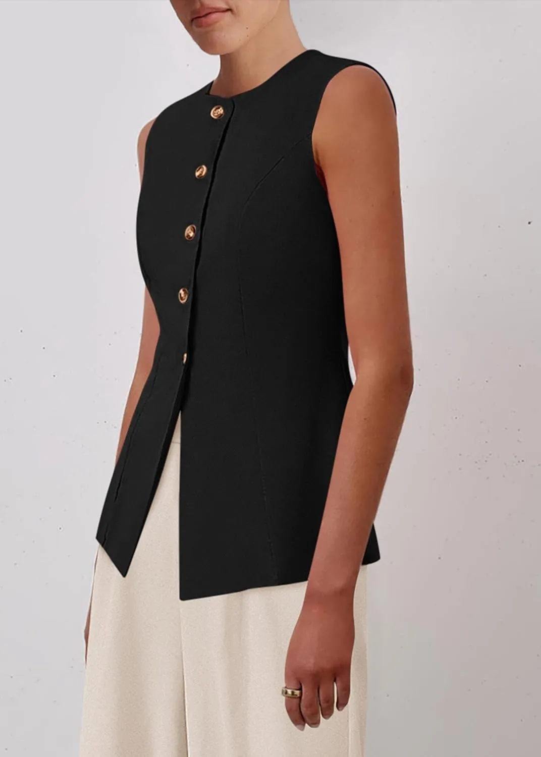 KIRUNDO Blazer Vest for Women Trendy 2025 Dressy Business Casual Summer Button Down Sleeveless Work Suit Waistcoat Tops