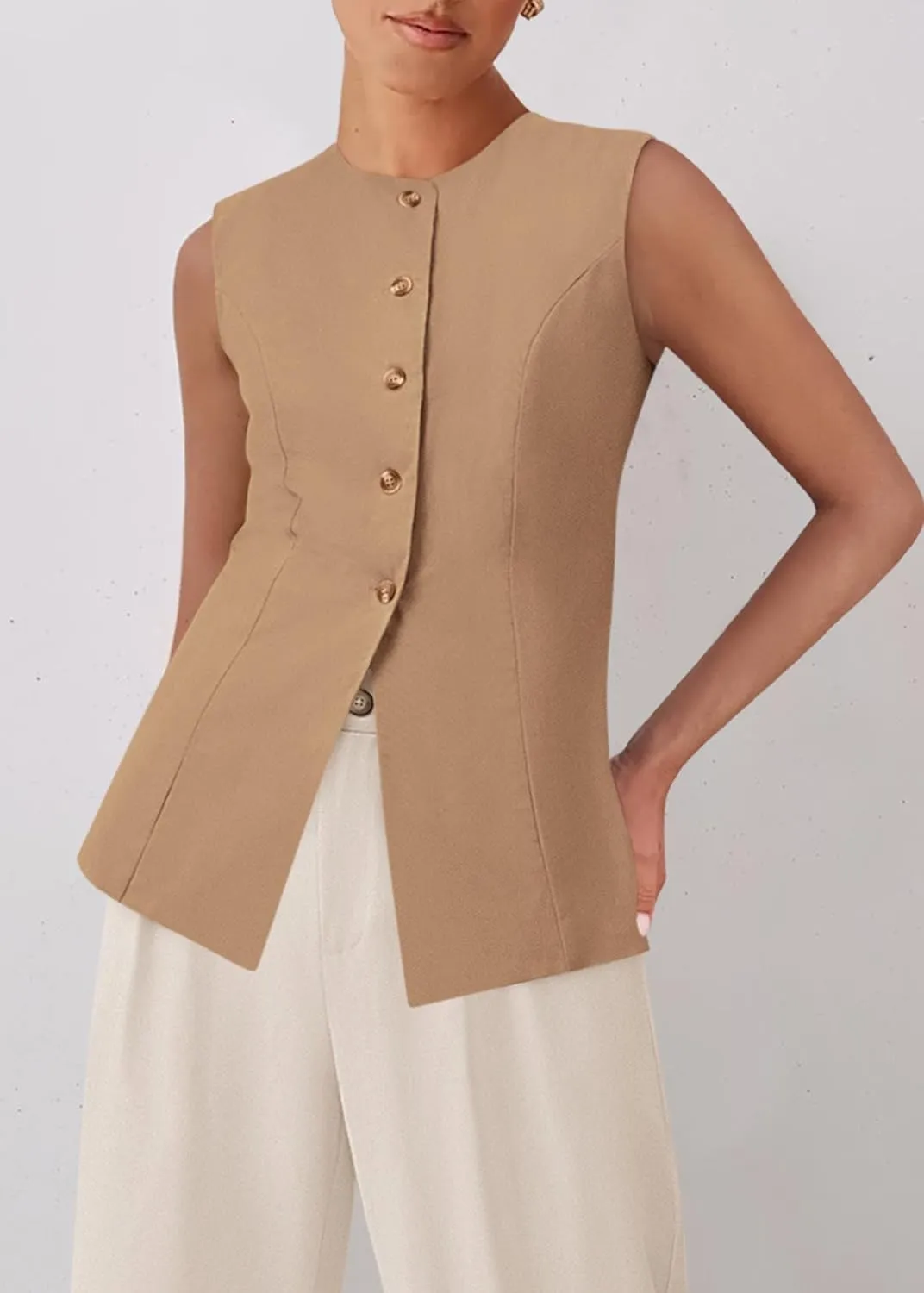 KIRUNDO Blazer Vest for Women Trendy 2025 Dressy Business Casual Summer Button Down Sleeveless Work Suit Waistcoat Tops