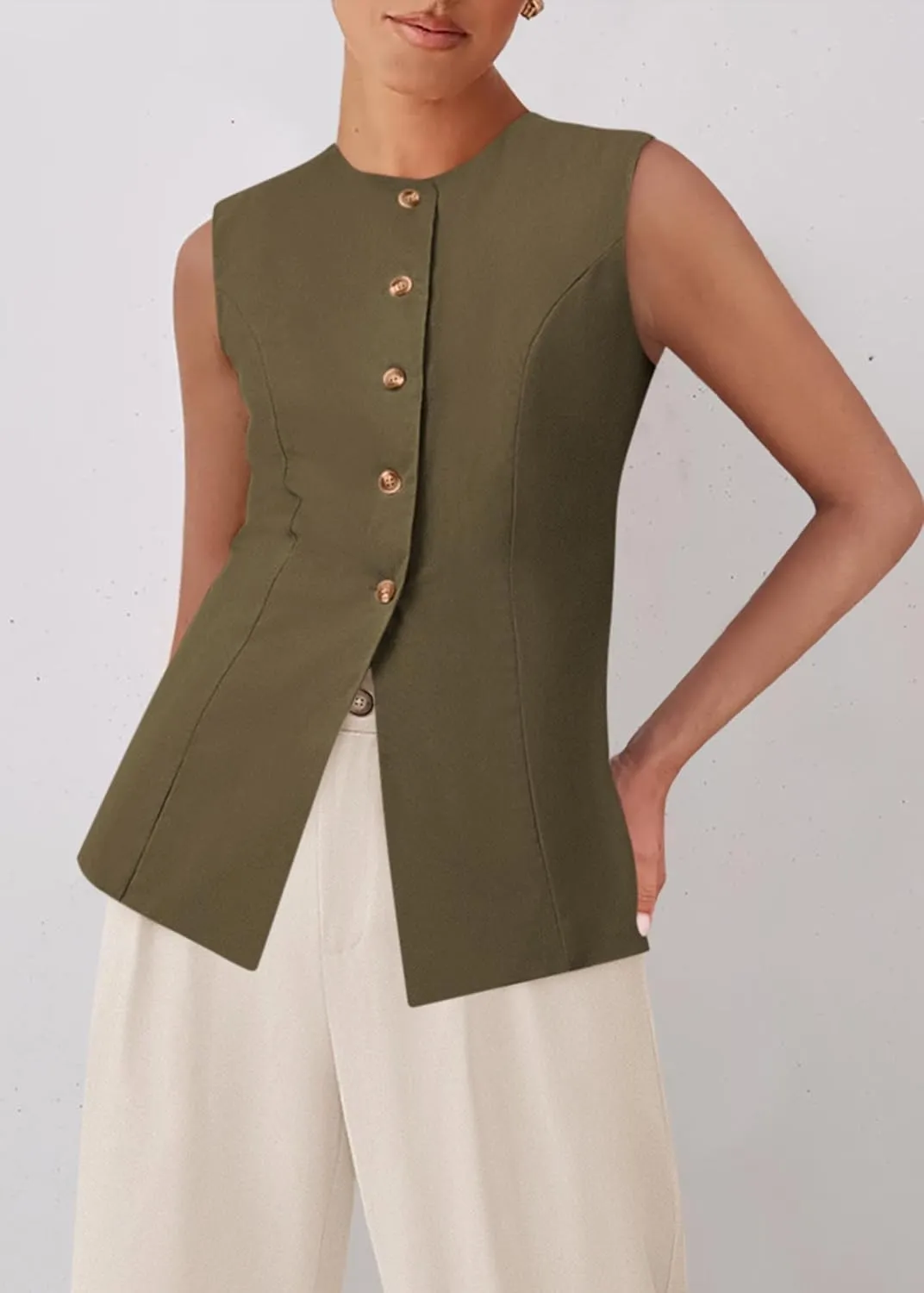 KIRUNDO Blazer Vest for Women Trendy 2025 Dressy Business Casual Summer Button Down Sleeveless Work Suit Waistcoat Tops