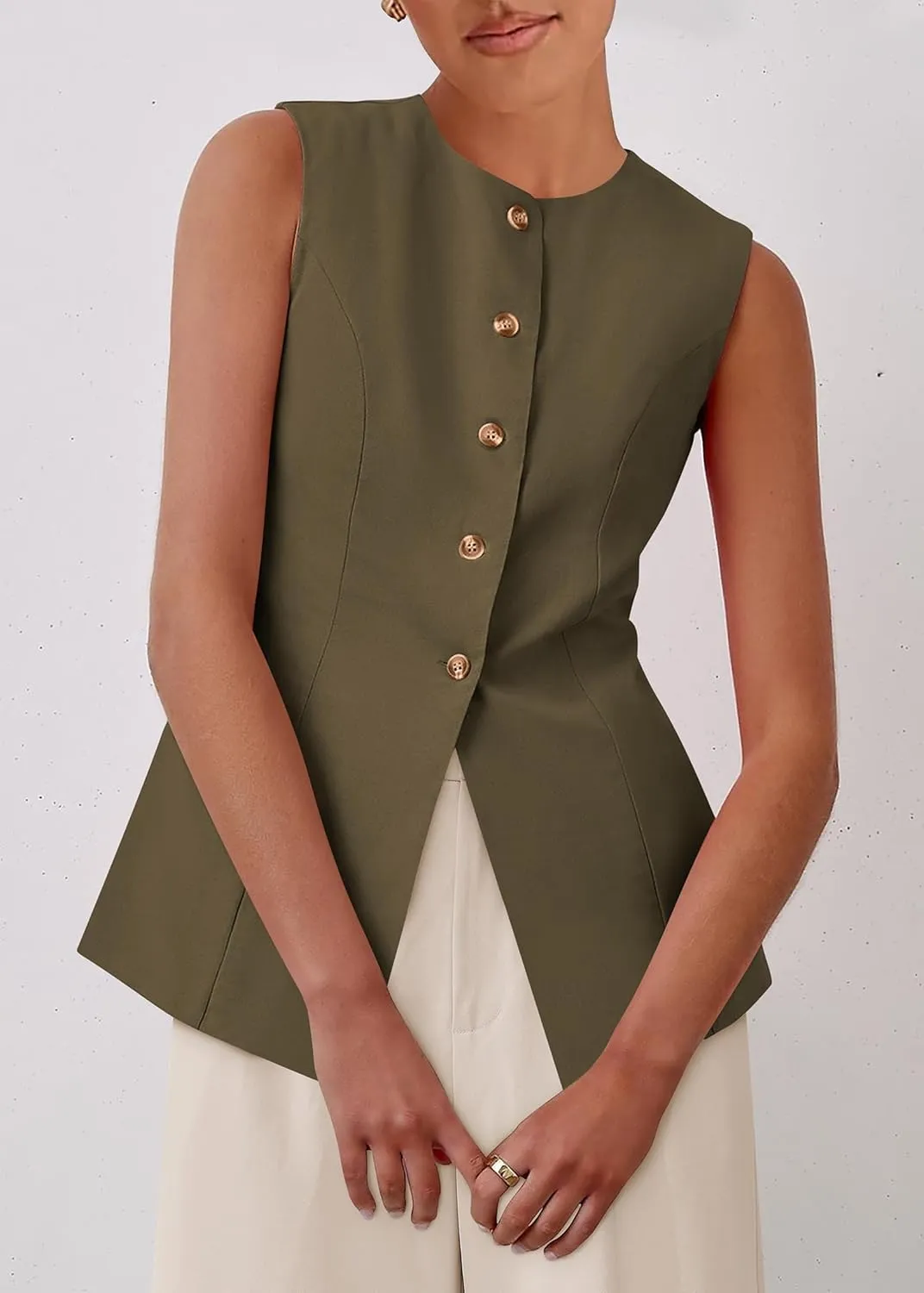 KIRUNDO Blazer Vest for Women Trendy 2025 Dressy Business Casual Summer Button Down Sleeveless Work Suit Waistcoat Tops