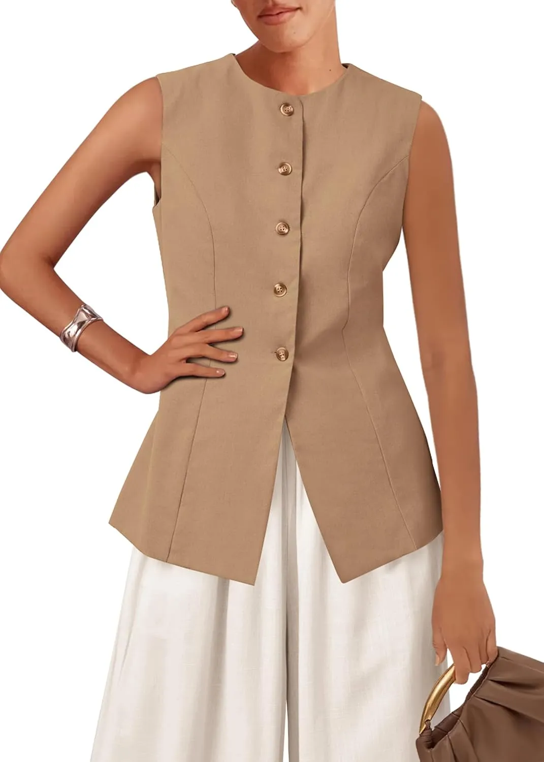 KIRUNDO Blazer Vest for Women Trendy 2025 Dressy Business Casual Summer Button Down Sleeveless Work Suit Waistcoat Tops