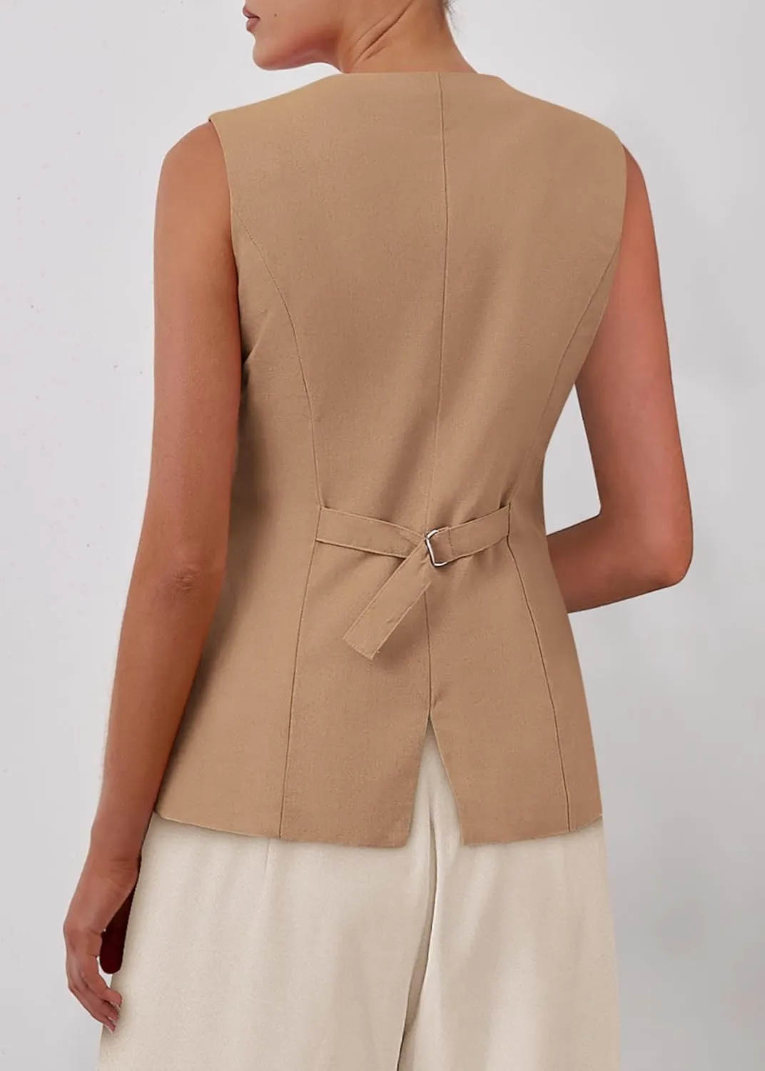 KIRUNDO Blazer Vest for Women Trendy 2025 Dressy Business Casual Summer Button Down Sleeveless Work Suit Waistcoat Tops