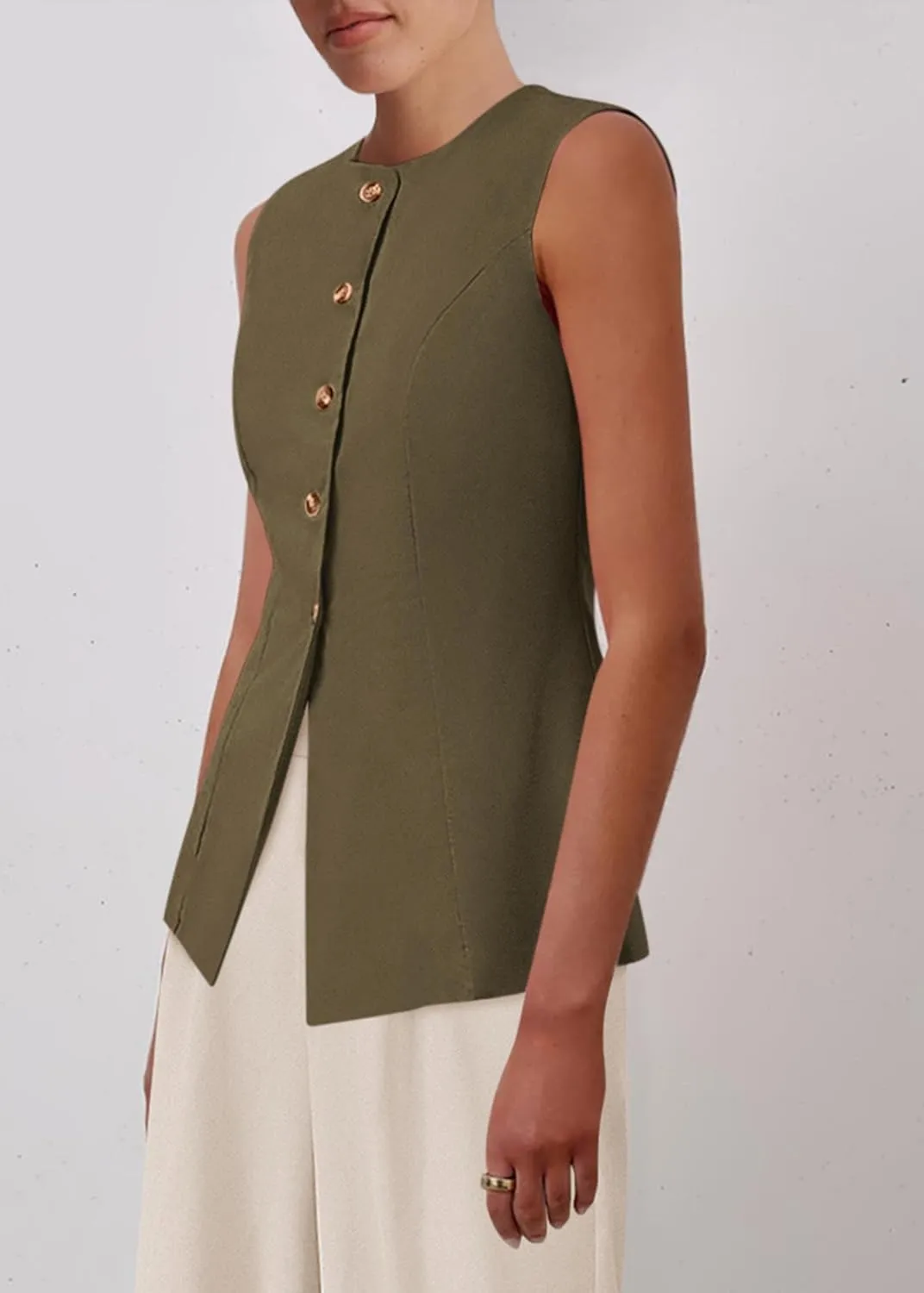 KIRUNDO Blazer Vest for Women Trendy 2025 Dressy Business Casual Summer Button Down Sleeveless Work Suit Waistcoat Tops