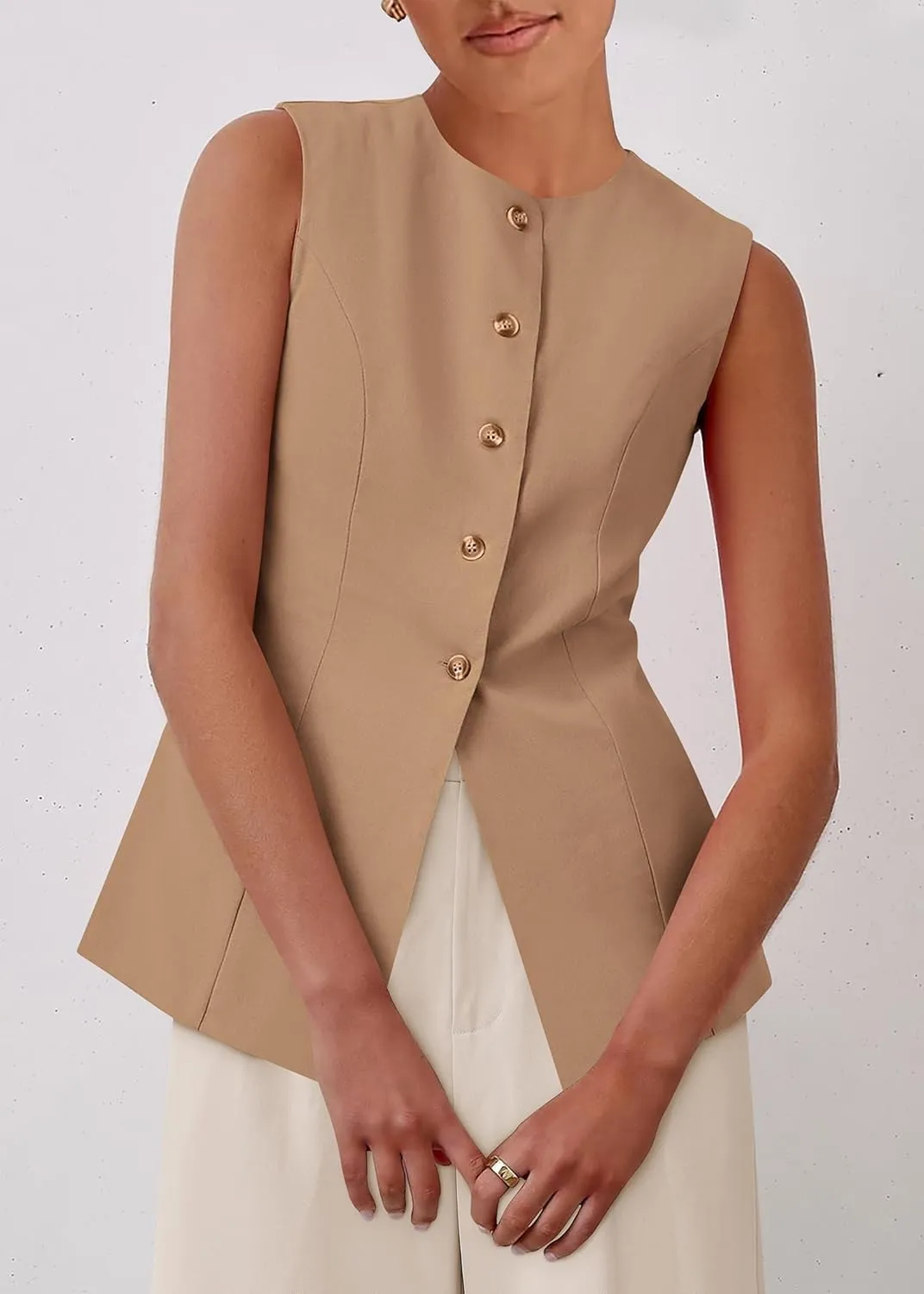 KIRUNDO Blazer Vest for Women Trendy 2025 Dressy Business Casual Summer Button Down Sleeveless Work Suit Waistcoat Tops