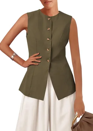 KIRUNDO Blazer Vest for Women Trendy 2025 Dressy Business Casual Summer Button Down Sleeveless Work Suit Waistcoat Tops