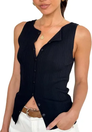 KMBANGI Women Button Down Knitted Vest Ribbed Tank Tops Button Up Open Front Knit Shirt Sleeveless Slim Fit Dressy Top