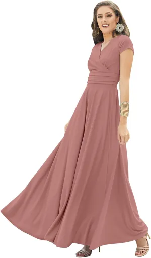 KOH KOH Womens Sexy Cap Short Sleeve V-Neck Flowy Cocktail Gown