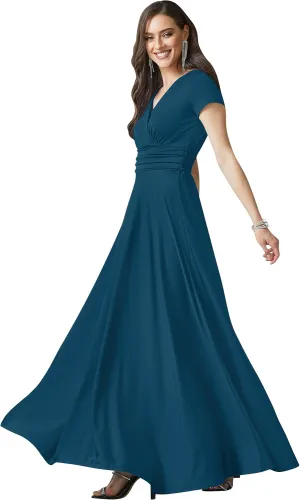 KOH KOH Womens Sexy Cap Short Sleeve V-Neck Flowy Cocktail Gown