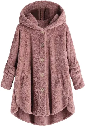 LCMTWX Winter Coats for Women Long Hooded Button Fleece Sleeve Plus Size Women Women's Color Block Patchwork Cardigan