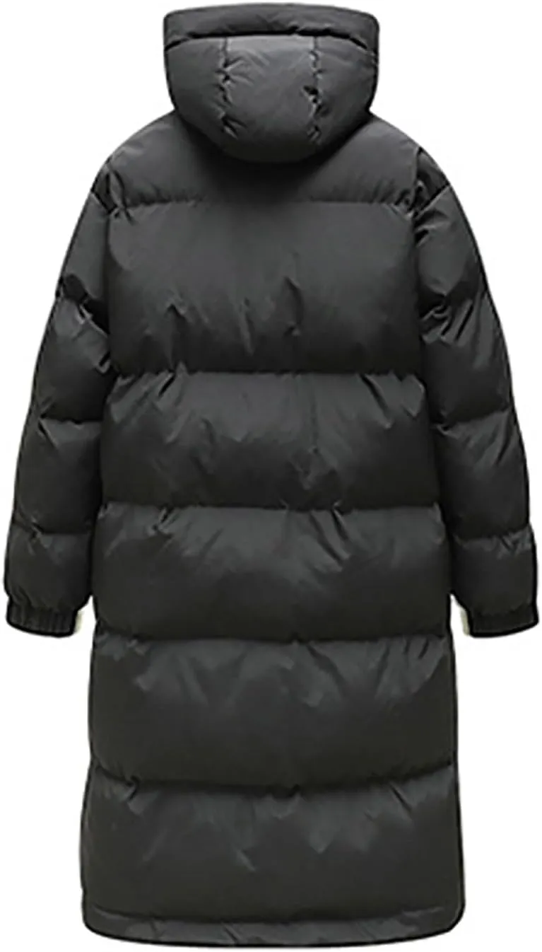 lcziwo Mens Long Hooded Puffer Jacket Long Sleeve Zip up Oversized Parka Thicken Padded Cotton Jacket Warm Quilted Coat