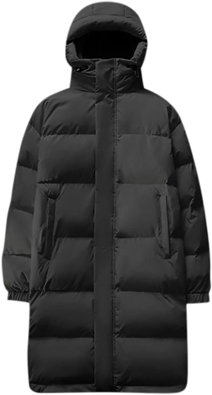 lcziwo Mens Long Hooded Puffer Jacket Long Sleeve Zip up Oversized Parka Thicken Padded Cotton Jacket Warm Quilted Coat