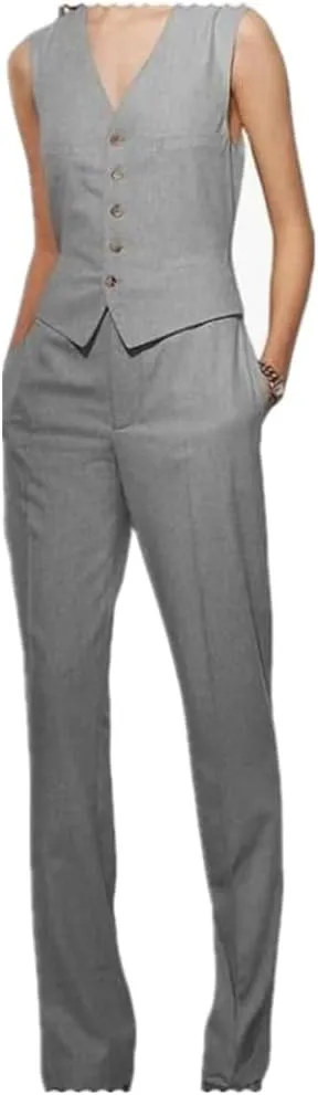 Linen Women Suits 2 Pcs Summer Waistcoat Vest and Pants Outfits Wedding Tuxedos Party Wear Suits