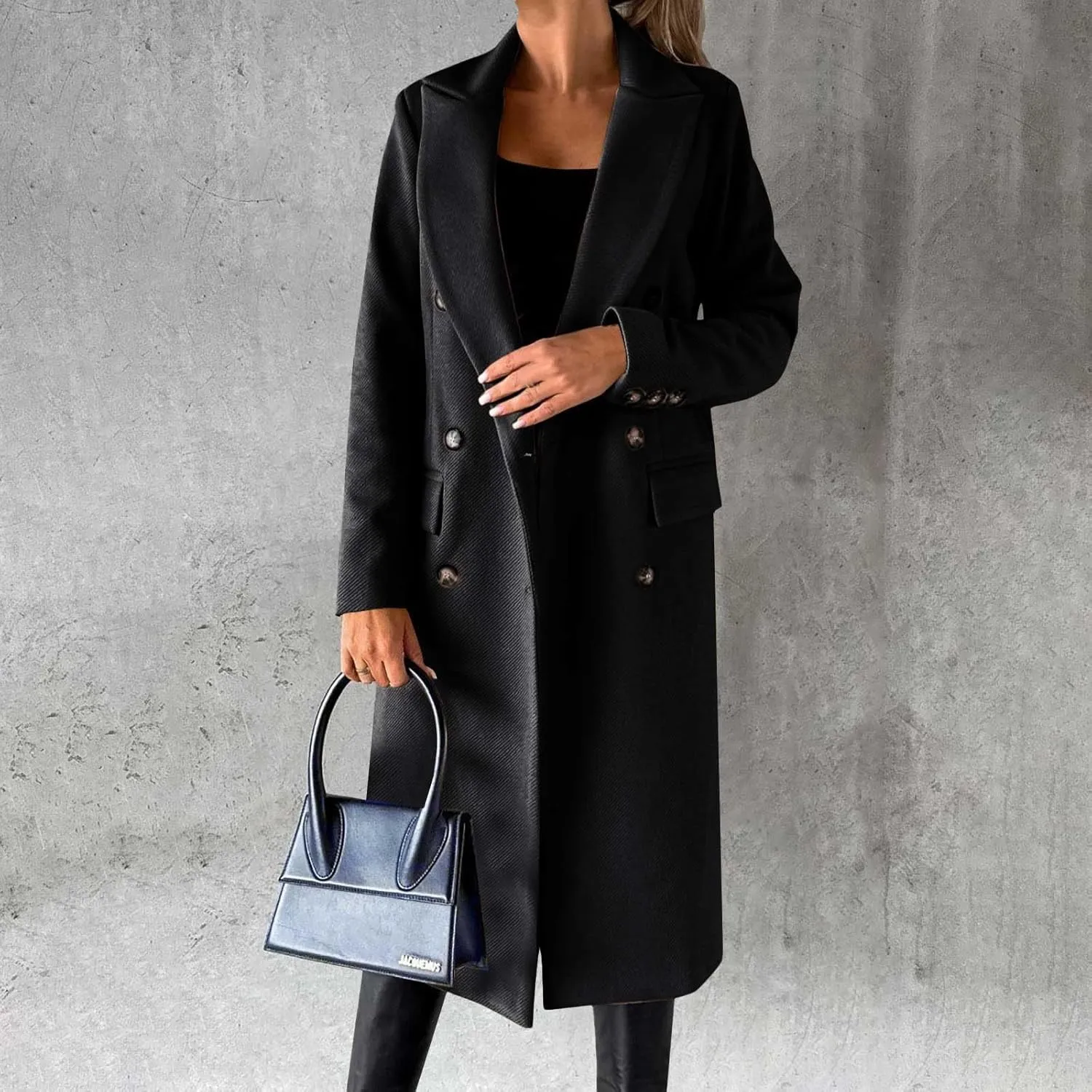 Long Winter Coats for Women Double Breasted Classic Lapel Outerwear Casual Trench Coat