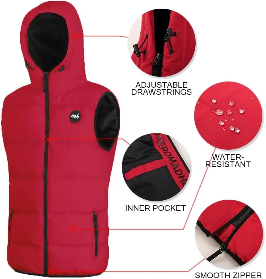 MADHERO Men's Puffer Vest with Hood Water-Resistant Puffy Vests Outerwear Sleeveless Jacket