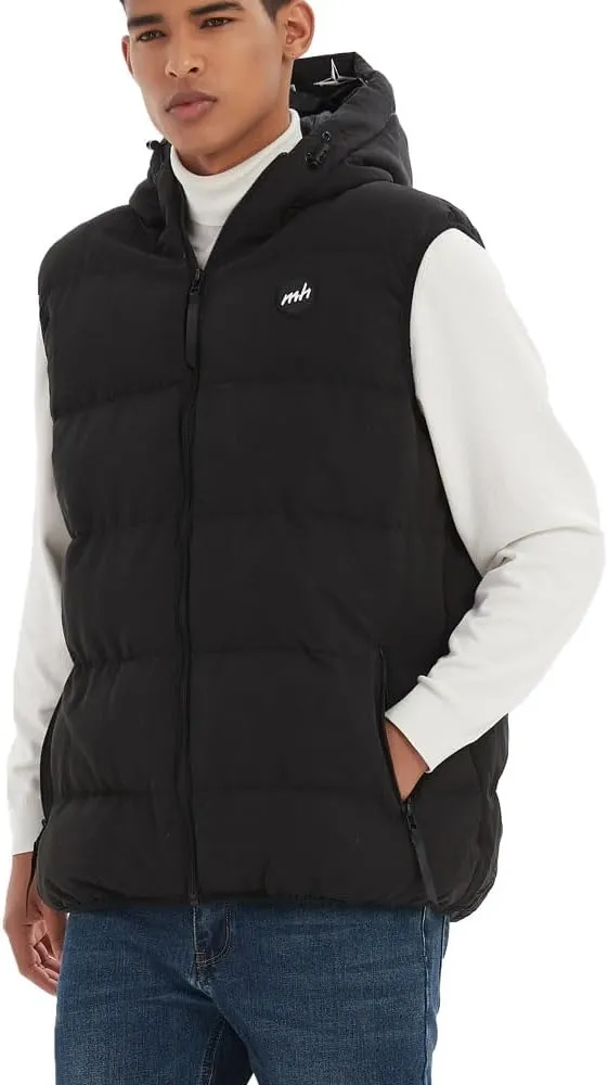 MADHERO Men's Puffer Vest with Hood Water-Resistant Puffy Vests Outerwear Sleeveless Jacket