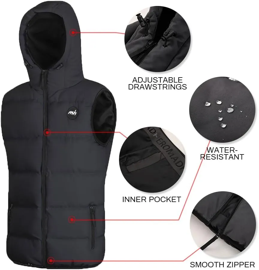 MADHERO Men's Puffer Vest with Hood Water-Resistant Puffy Vests Outerwear Sleeveless Jacket