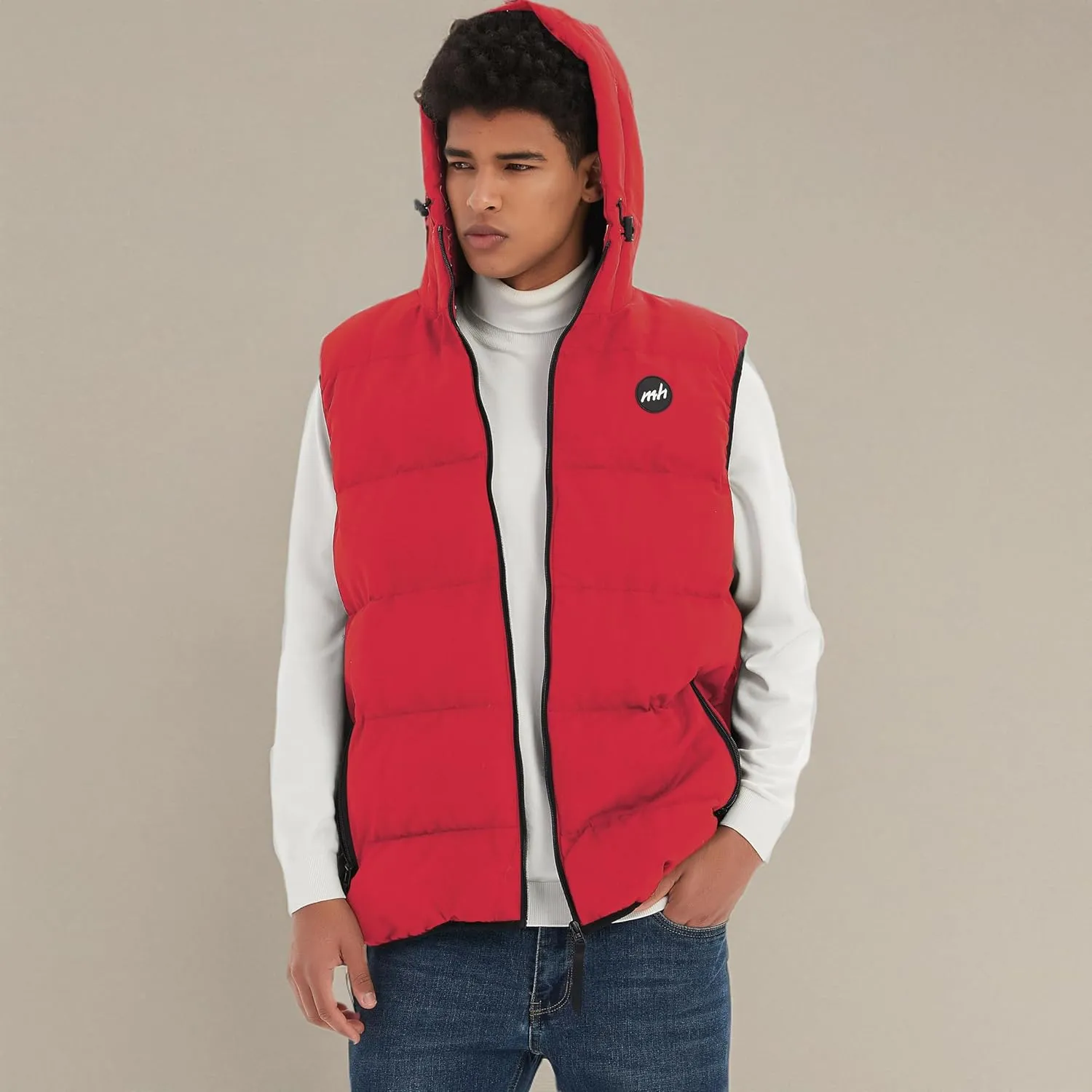 MADHERO Men's Puffer Vest with Hood Water-Resistant Puffy Vests Outerwear Sleeveless Jacket