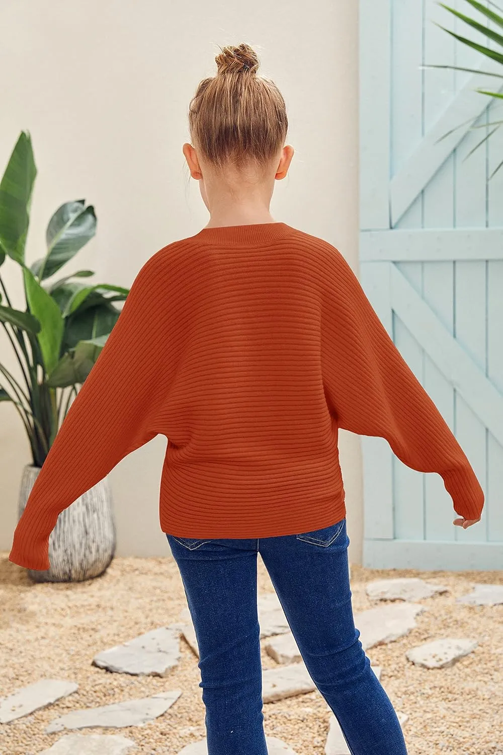 Mafulus Girl's Oversized Crewneck Fall Sweaters Kids Batwing Long Sleeve Slouchy Chunky Cute Pullover Jumper Shirts 5-14T