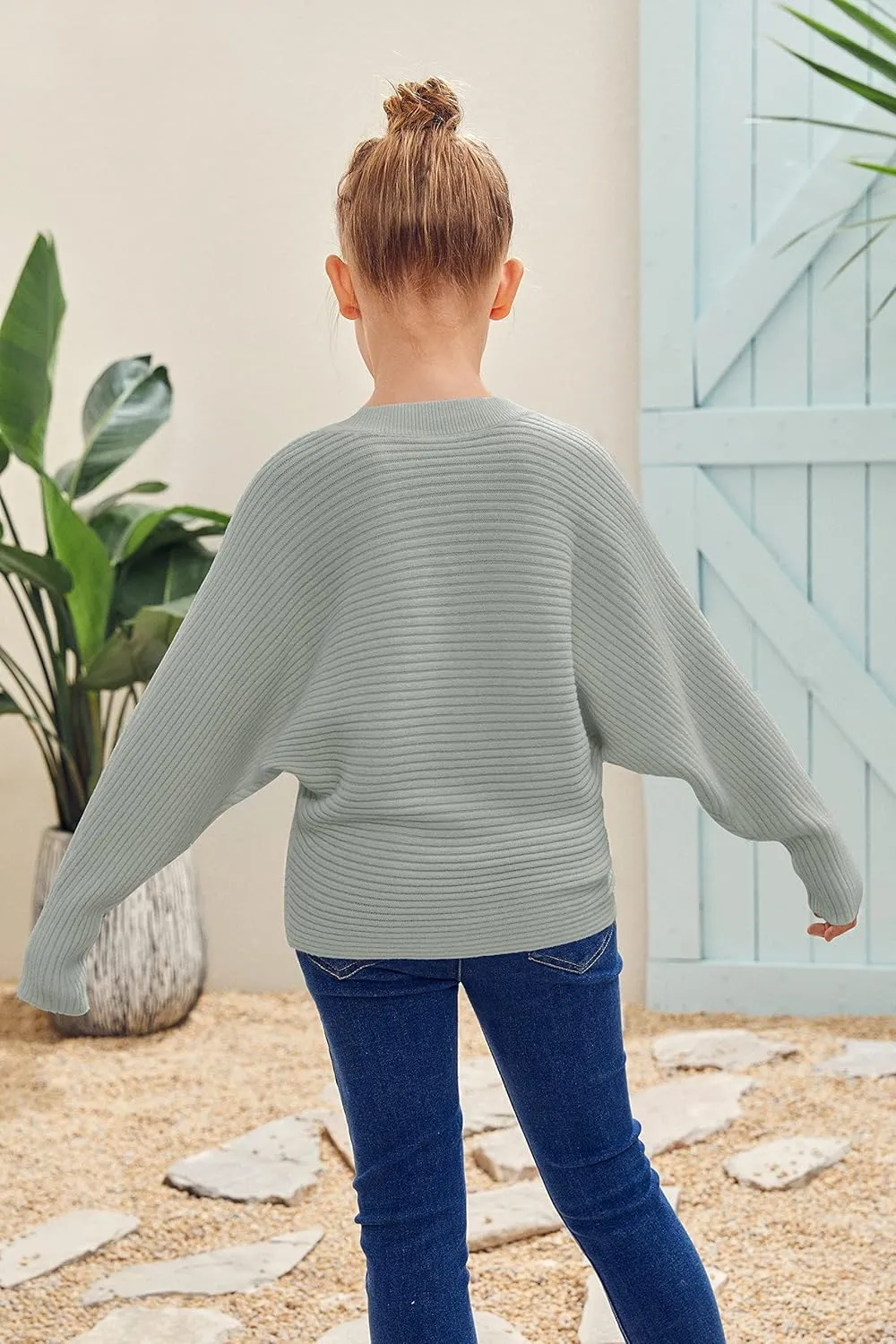 Mafulus Girl's Oversized Crewneck Fall Sweaters Kids Batwing Long Sleeve Slouchy Chunky Cute Pullover Jumper Shirts 5-14T