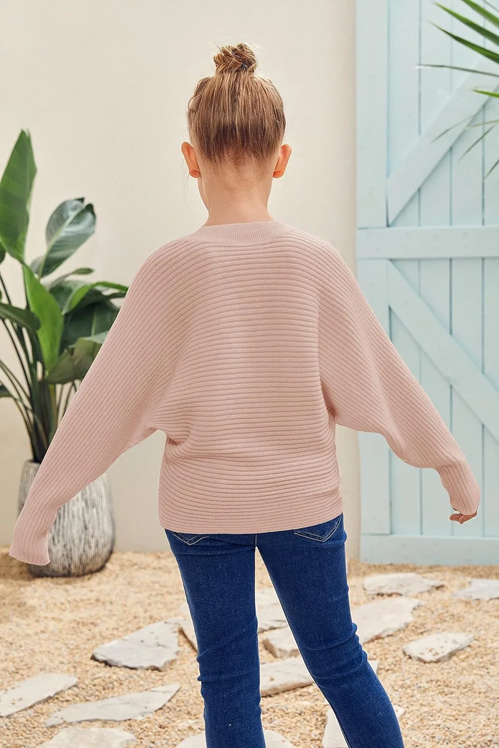 Mafulus Girl's Oversized Crewneck Fall Sweaters Kids Batwing Long Sleeve Slouchy Chunky Cute Pullover Jumper Shirts 5-14T