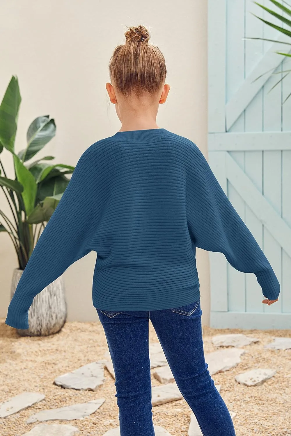 Mafulus Girl's Oversized Crewneck Fall Sweaters Kids Batwing Long Sleeve Slouchy Chunky Cute Pullover Jumper Shirts 5-14T