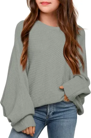 Mafulus Girl's Oversized Crewneck Fall Sweaters Kids Batwing Long Sleeve Slouchy Chunky Cute Pullover Jumper Shirts 5-14T
