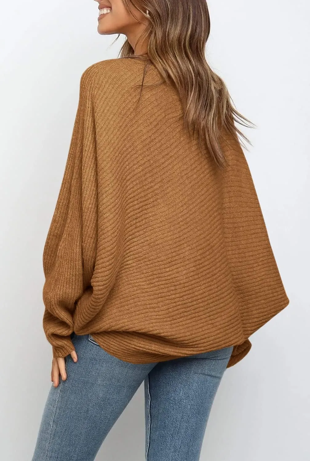 Mafulus Women's Oversized Crewneck Sweater Batwing Puff Long Sleeve Cable Slouchy Pullover Jumper Tops