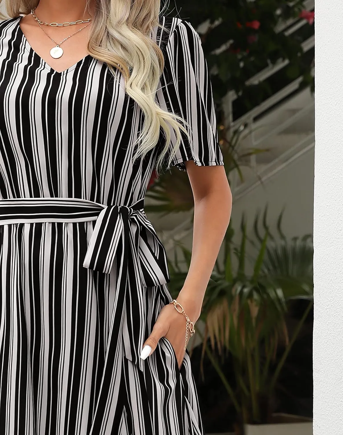 Maggeer Women 2024 Summer Spring High Low Floral Wedding Guest Dress Tie Waist Short Sleeve Maxi Dress with Pockets