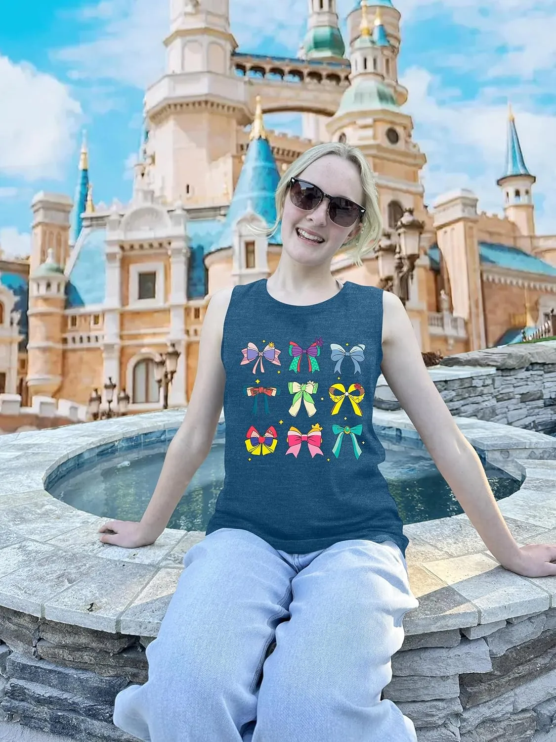 Magic Kingdom Tank Tops Women Princess Bow Shirt Magical Family Vacation Vest Summer Holiday Graphic Sleeveless Tee