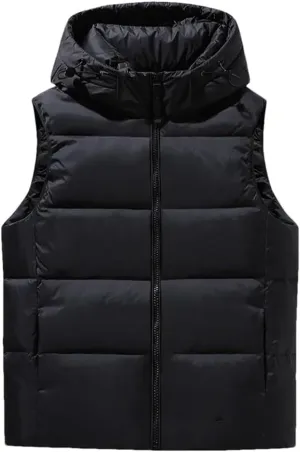 Men Sleeveless Cotton Padded Jackets Keep Warm Hooded Vest Puffer Jacket Thicken Outdoor Coats