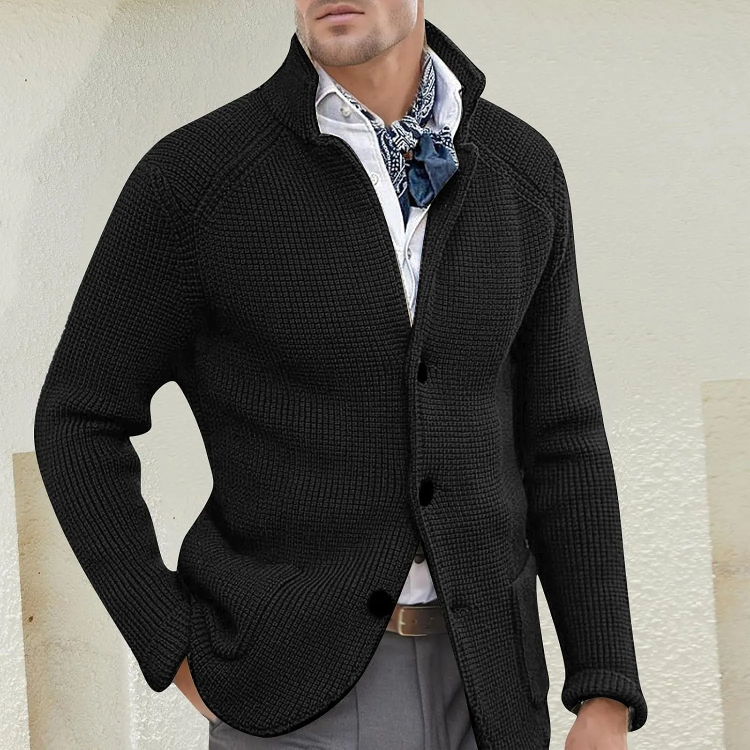 Mens Cardigan Sweater Cable Knit V Neck Button up Sweaters 2024 Winter Soft Warm Ribbed Cardigan Sweater Jacket with Pockets