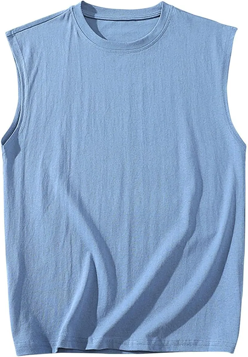 Mens Casual Tank Top Basic Cotton Comfortable Round Neck Solid Color Tank Tops Breathable Quick Dry Workout Tee