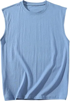 Mens Casual Tank Top Basic Cotton Comfortable Round Neck Solid Color Tank Tops Breathable Quick Dry Workout Tee
