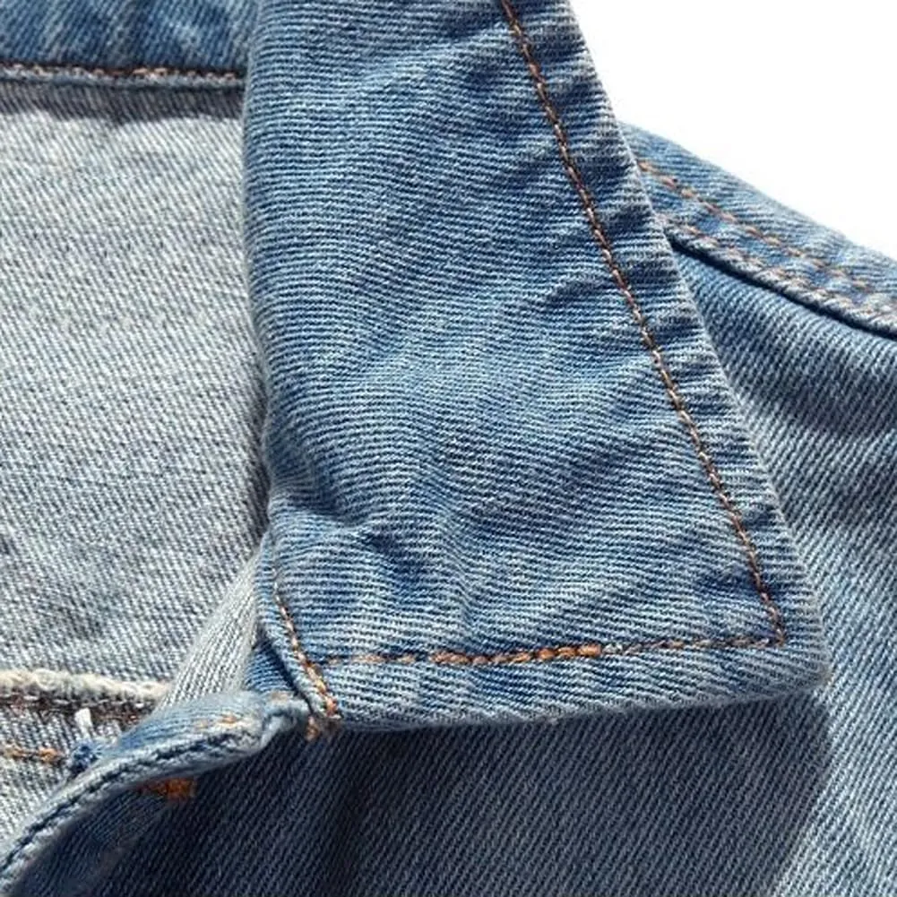 Mens Denim Vests Sleeveless Slim Fit Ripped Distressed Button Down Jean Vest Jackets