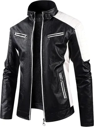 Mens Jacket Motorcycle Vintage Pu Stand Collar Coats Faux Leather Jackets Bomber Fashion Slim Fit Jacket Coat