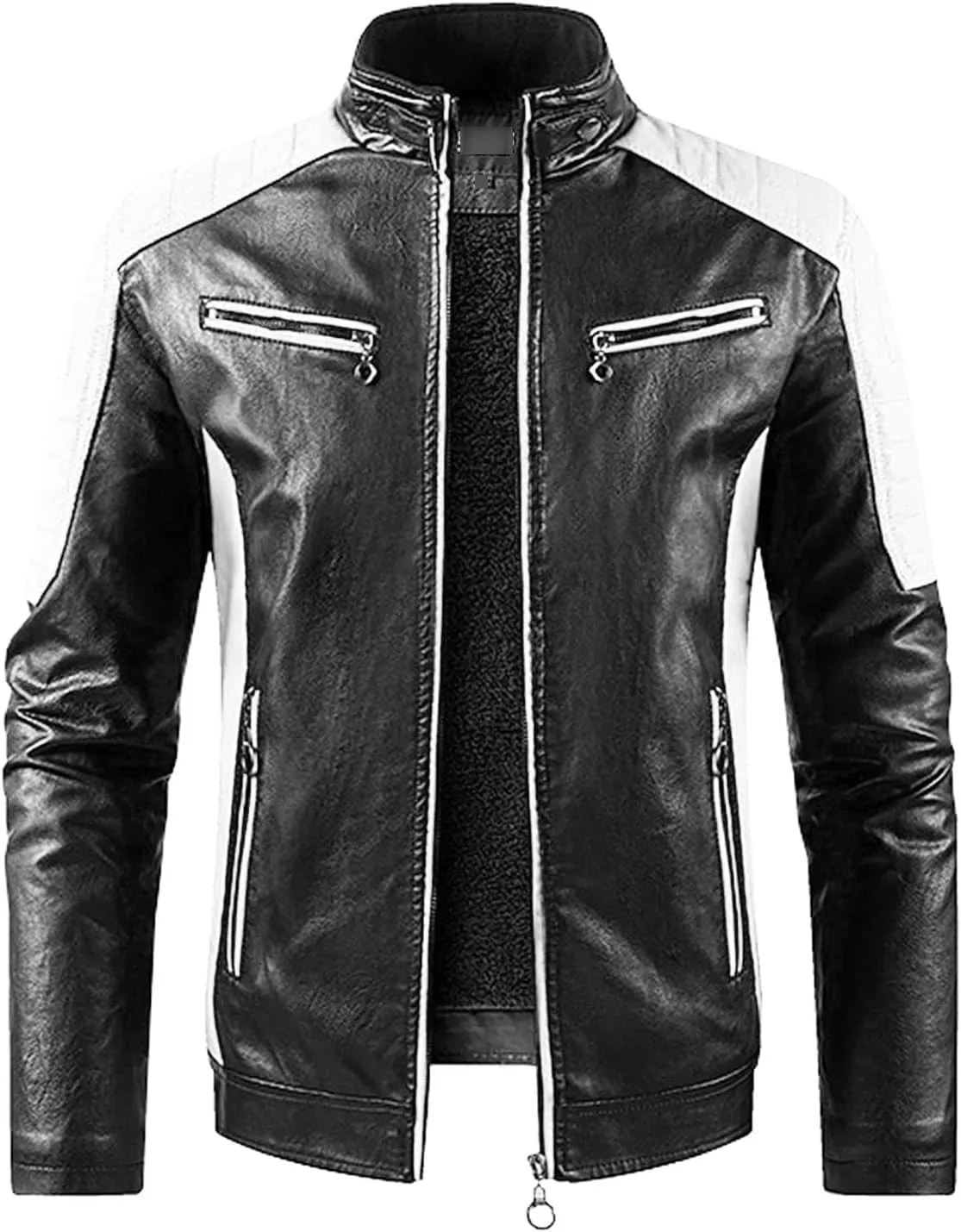 Mens Jacket Motorcycle Vintage Pu Stand Collar Coats Faux Leather Jackets Bomber Fashion Slim Fit Jacket Coat