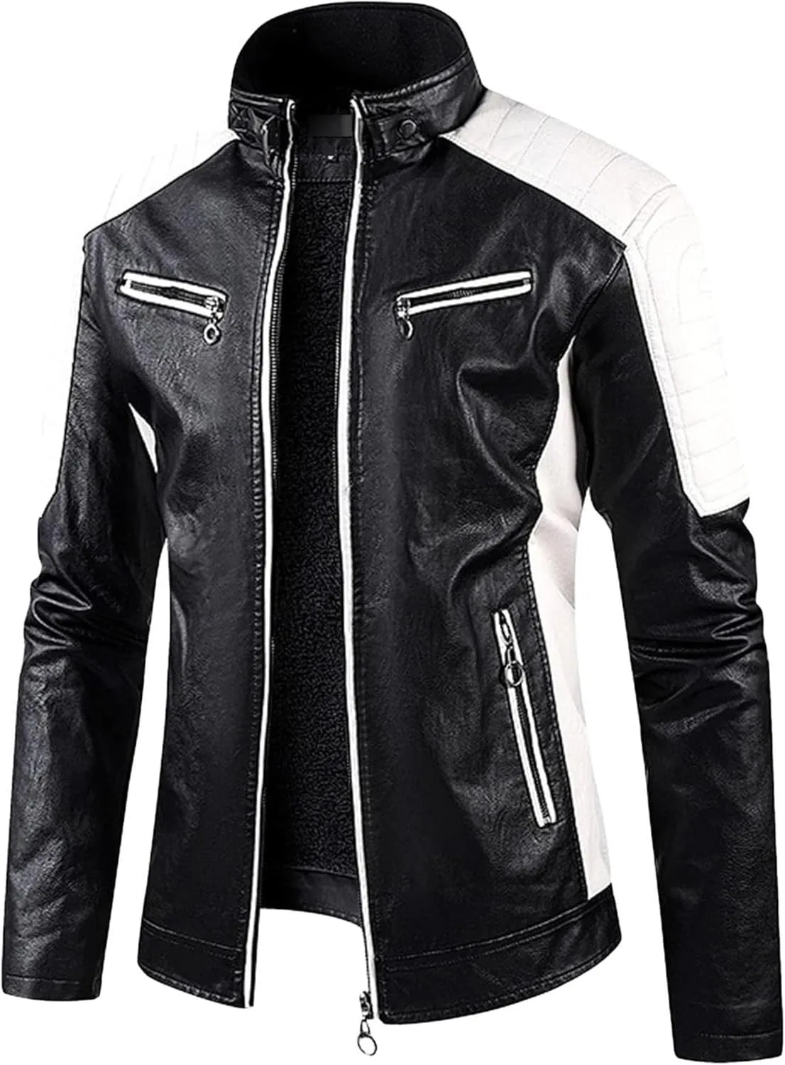 Mens Jacket Motorcycle Vintage Pu Stand Collar Coats Faux Leather Jackets Bomber Fashion Slim Fit Jacket Coat