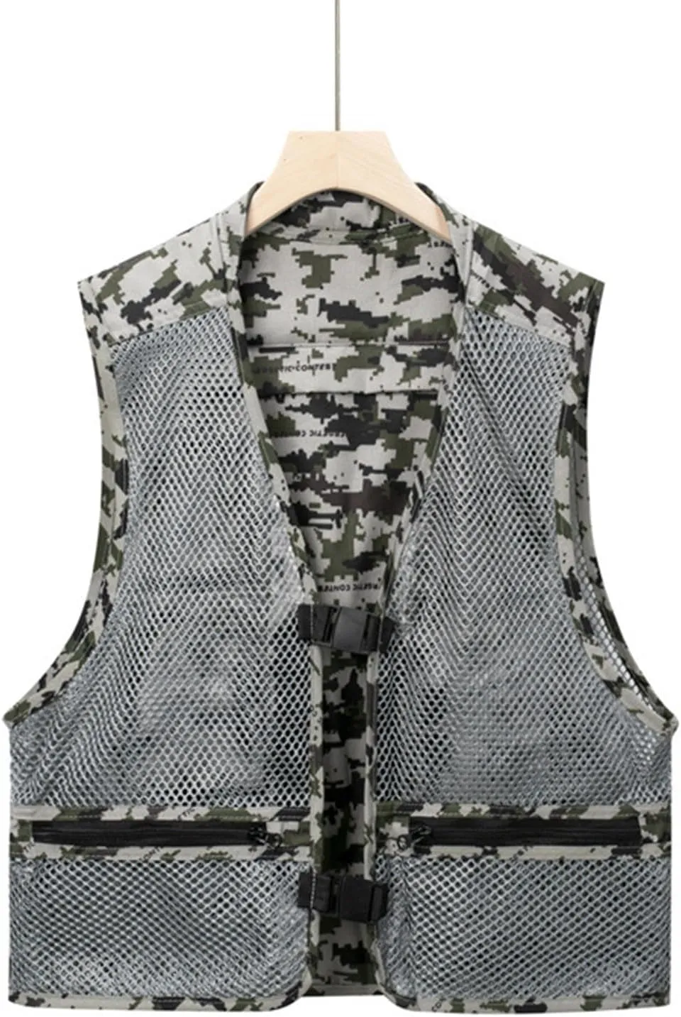 Men's Mesh Breathable Fishing Vest Camouflage Utility Safari Travel Vest Multi Pockets Outdoor Summer Work Cargo Vest