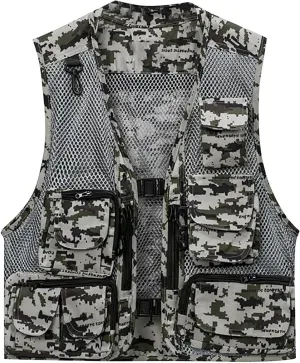 Men's Mesh Breathable Fishing Vest Camouflage Utility Safari Travel Vest Multi Pockets Outdoor Summer Work Cargo Vest