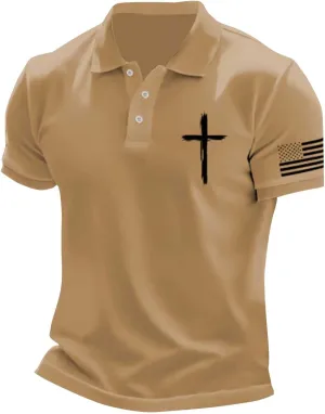Mens Polo Shirts Short Sleeve American Flag Golf Shirt 4th of July Christian Cross USA Flag Tees 2025 Patriotic Tops