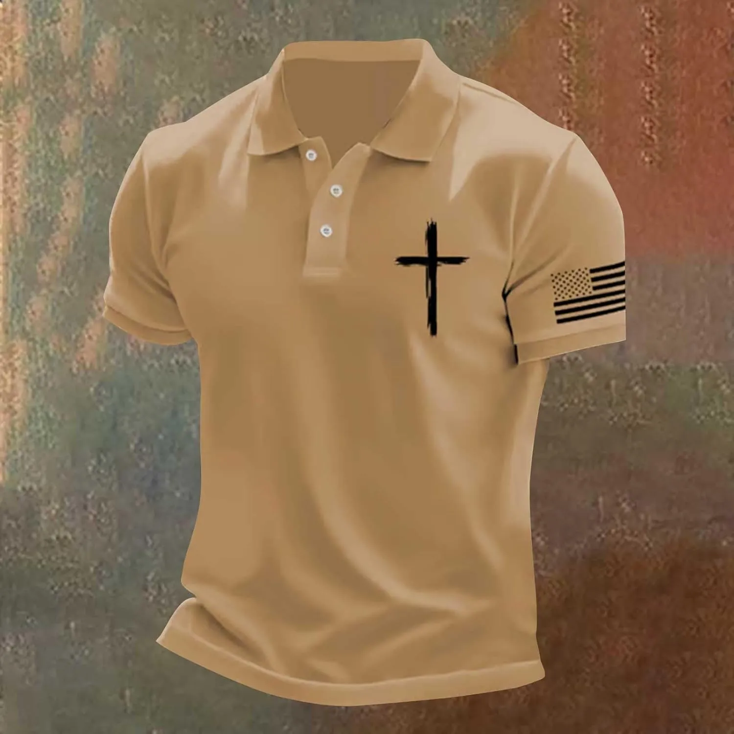Mens Polo Shirts Short Sleeve American Flag Golf Shirt 4th of July Christian Cross USA Flag Tees 2025 Patriotic Tops