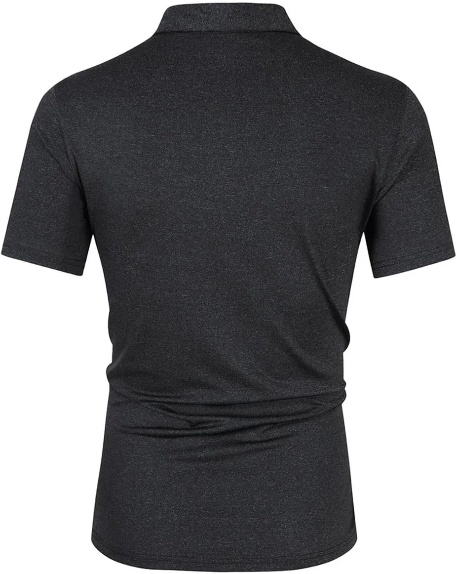 Men's Quick Dry Collared Golf Shirt - Moisture Wicking Plain Black Tee