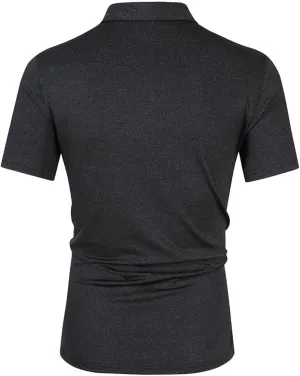 Men's Quick Dry Collared Golf Shirt - Moisture Wicking Plain Black Tee